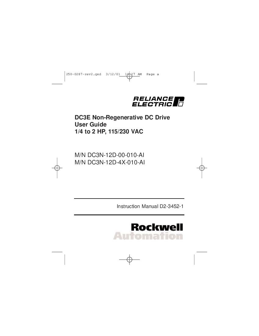 First Page Image of DC3E-4X DC Drive User Guide D2-3452-1.pdf